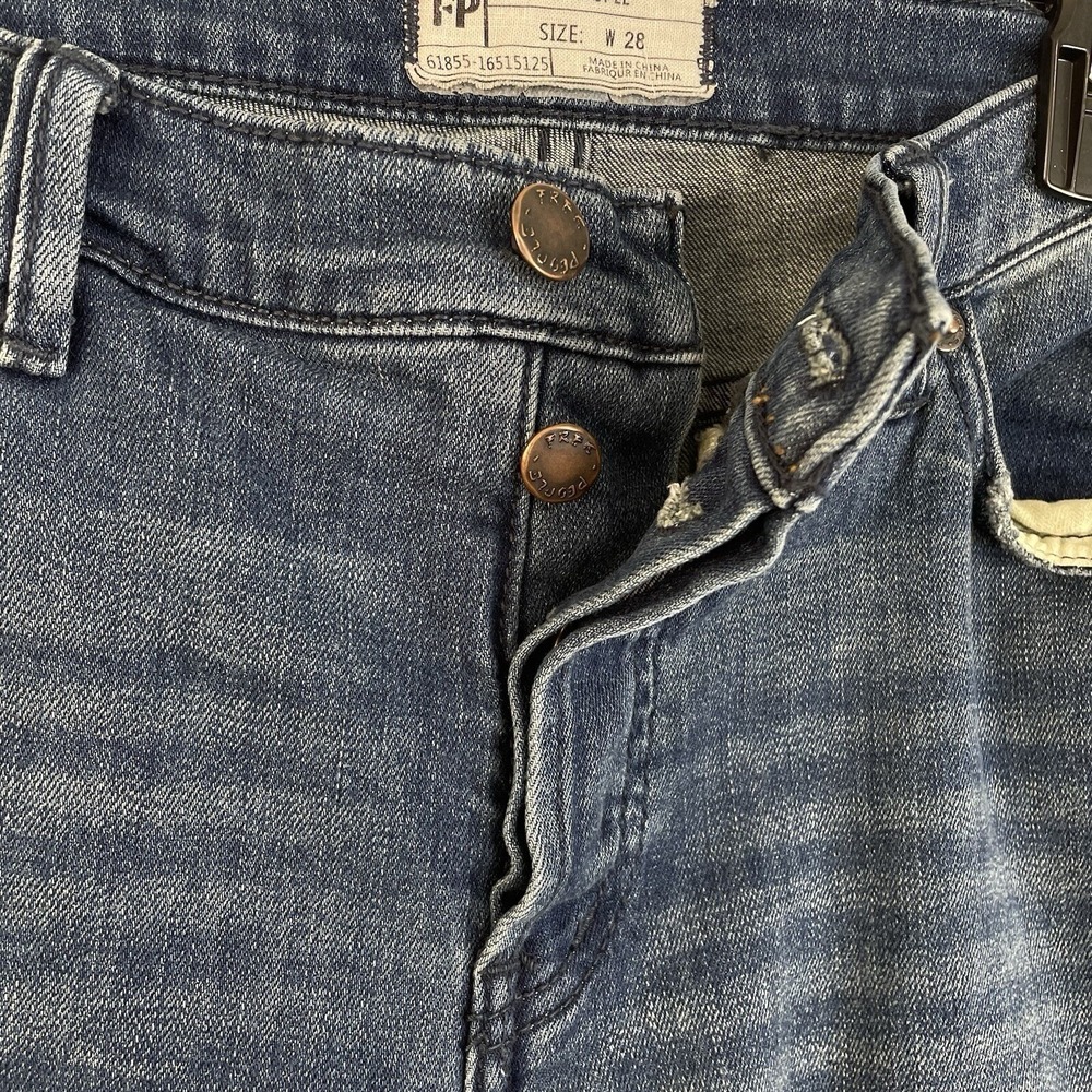 Free People Skinny Jeans Women 28 Blue Distressed Ripped Mesh Underlay Butto Fly - Picture 5 of 11